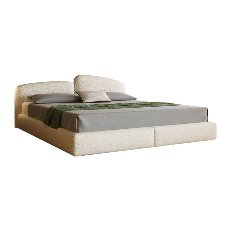 Modern Italian large flat-layer cotton and linen fabric bed Middle ancient minimalist villa master bedroom double wedding bed