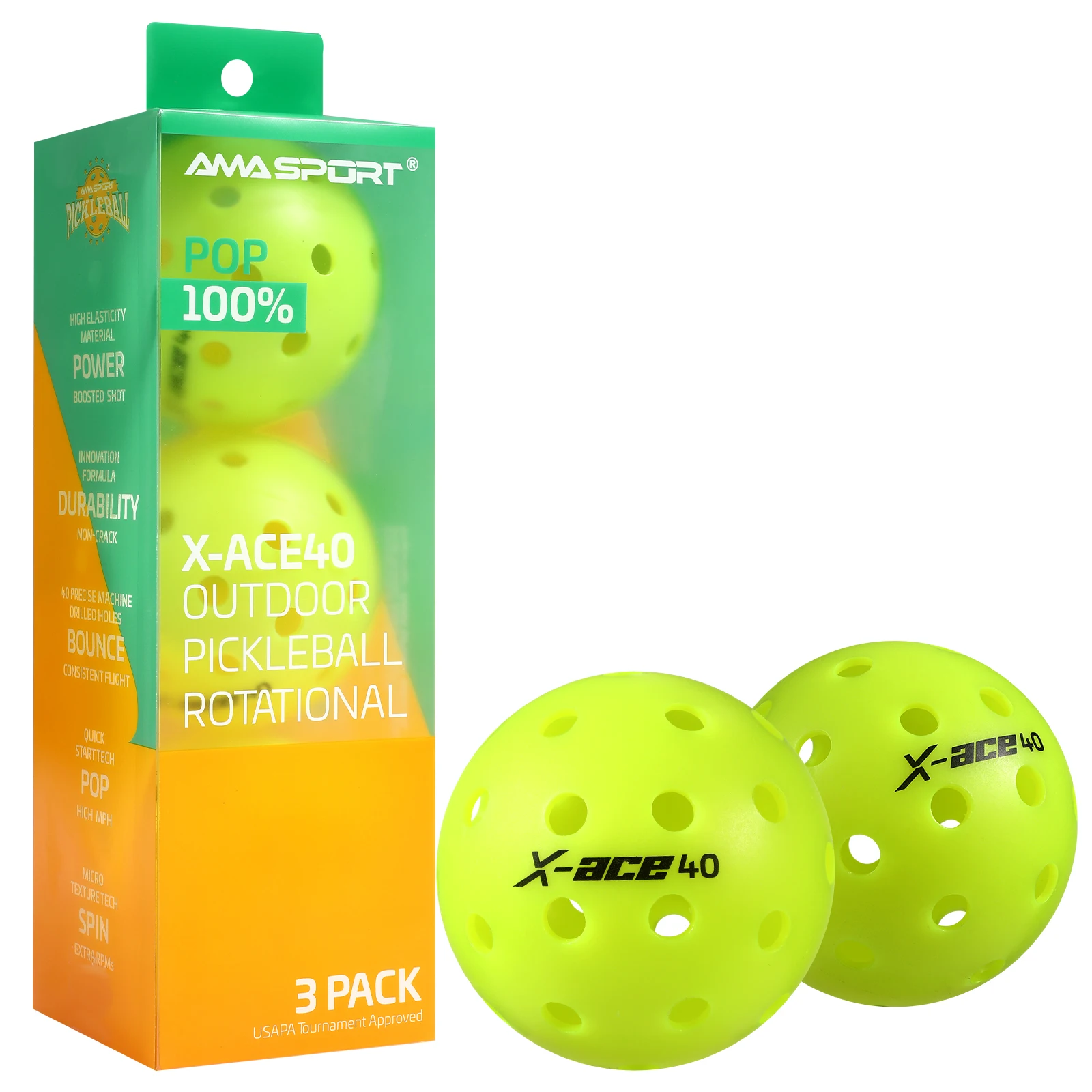 AMASPORT ピックルボールボール X-ACE40-精密成形穴付きマルチカラー高