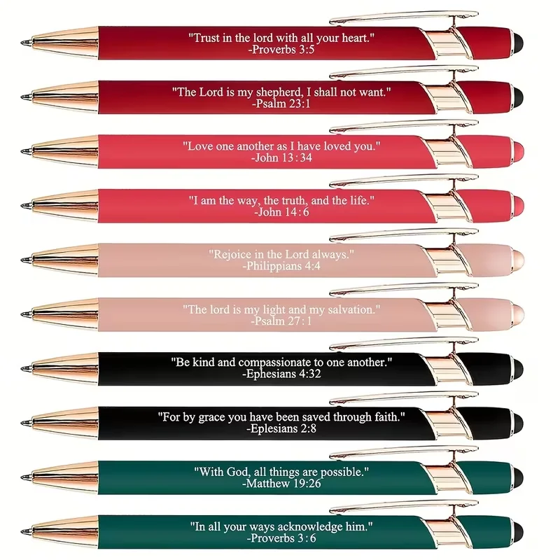 

Набор из 10 шариковых ручек с библейскими стихами, подходящих для изучения Библии, ежедневных записей, а также для использования в школе или офисе.