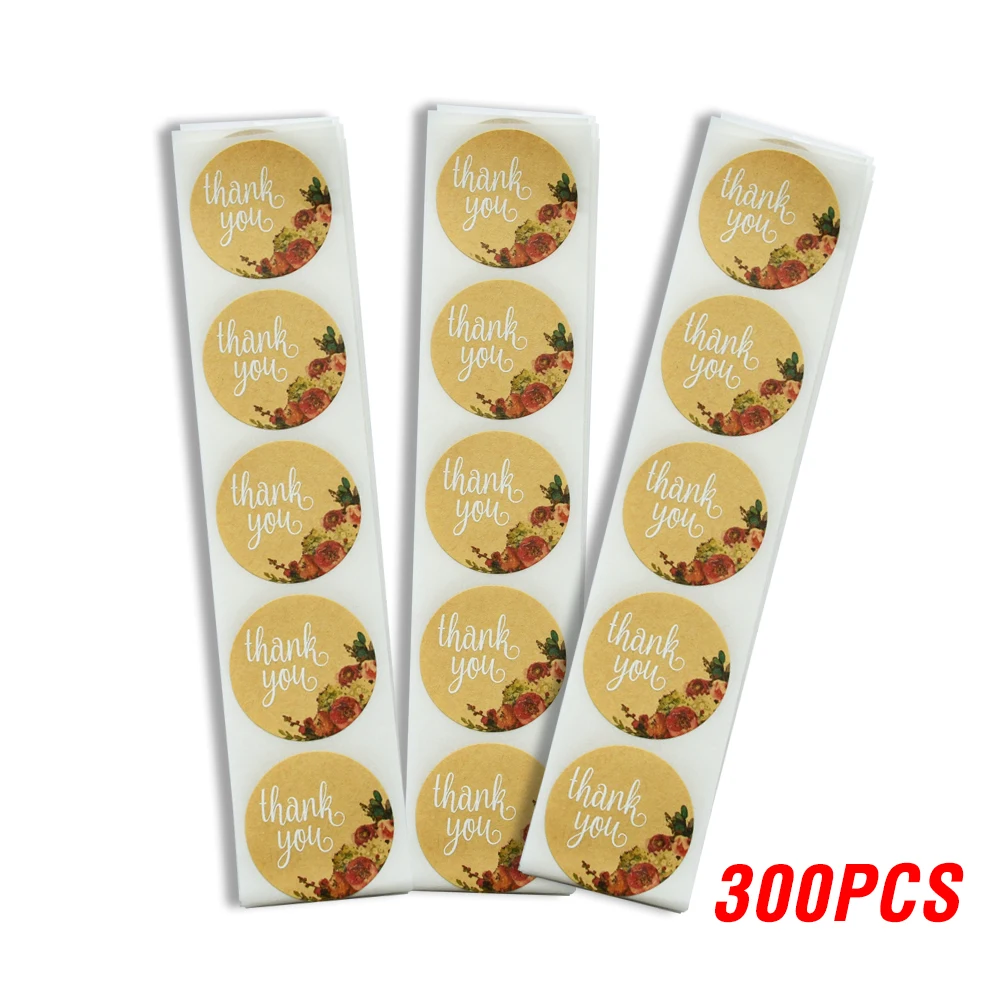 50-500pcs Brown Kraft Floral Thank You Stickers Seal Labels Scrapbooking Stickers for Package Stationery Sticker 1inch