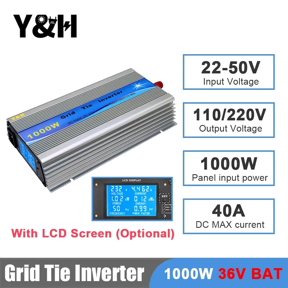 Y&H 1000W MPPT Grid Tie Solar Micro Inverter DC22-50V AC110V/220V Reiner Sinuswellenkonverter Batterieentladungsmodus/Solarmodule