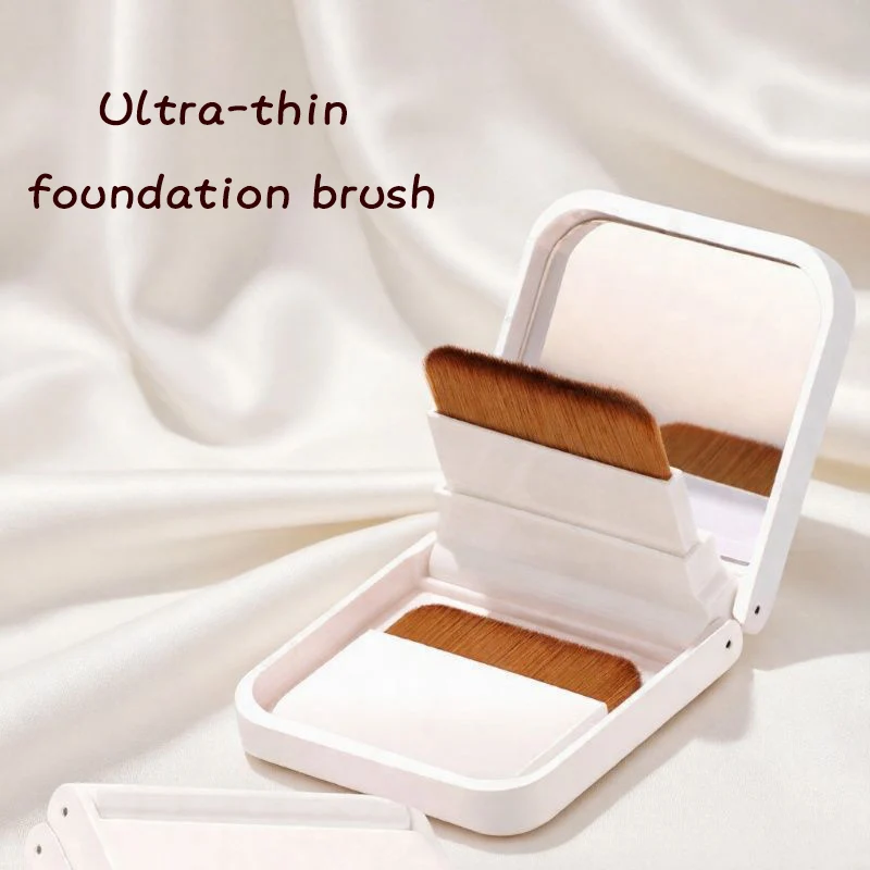 Portable Foundation with Built-in Mirror, One-Character Design, Flat, Seamless, Non-Stick Makeup Brush