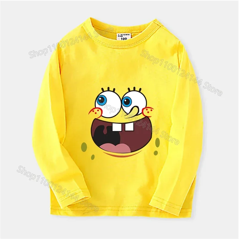 SpongeBobed SquarePants Round Neck Long Sleeves T-shirts Patrick Star Children Shirts Kids Print Boys Girl Spring Thin Clothes