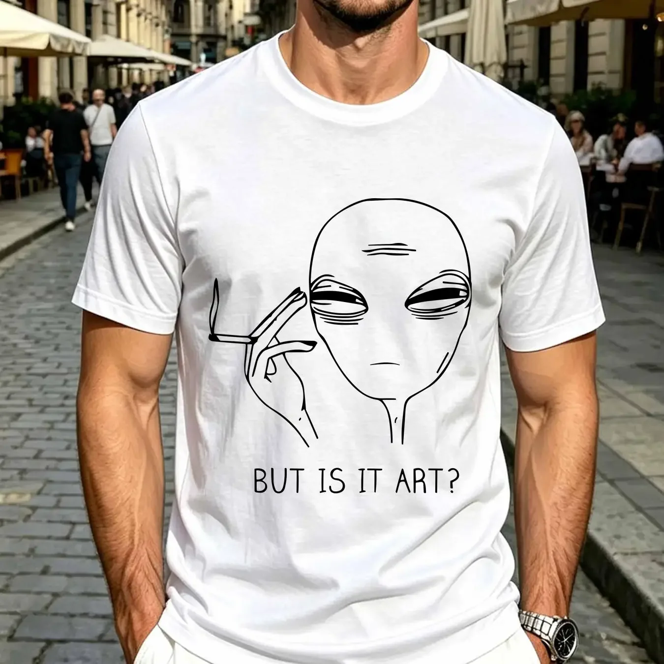 washed T Shirt But Is It Art Alien Funny long or short sleeves vintage Washed Top For Everyday Wear graphic Stylish Casual