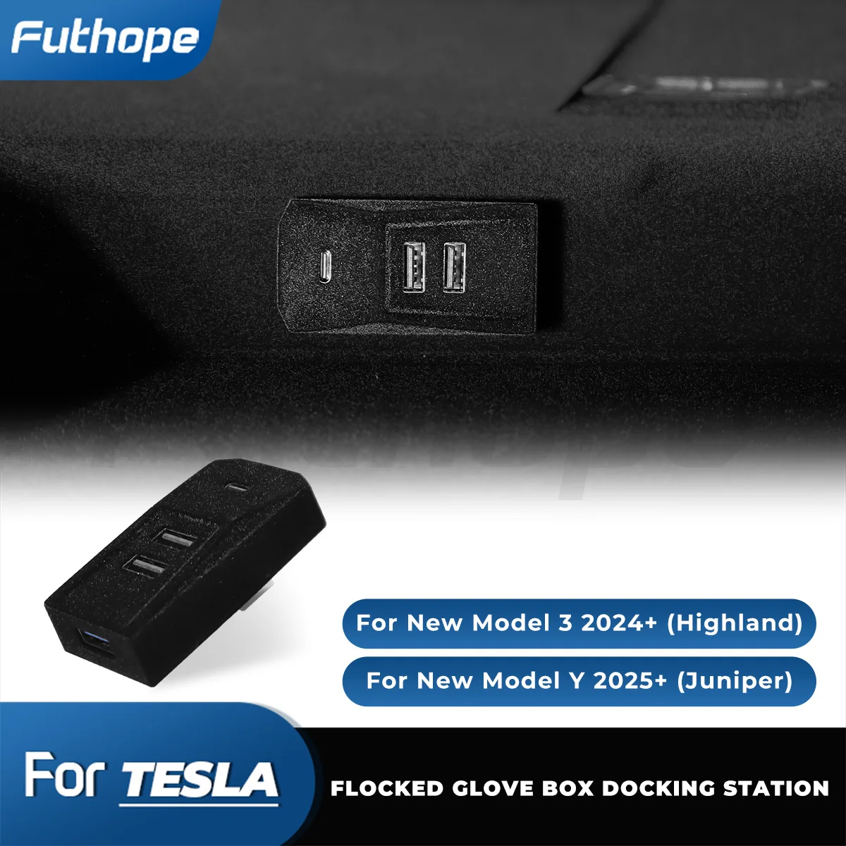 Futhope glovebox hub para tesla novo modelo y juniper highland porta divisor docking station transmissão de dados