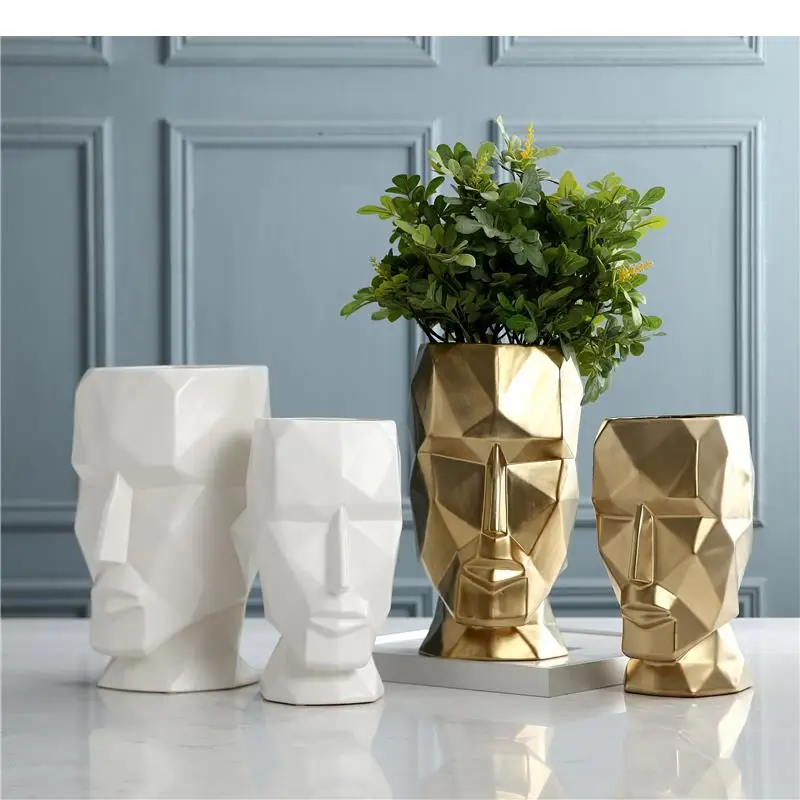 Nordic Ceramics Vase Geometric Origami Abstract Golden Human Vases Flower Arrangement Crafts Figurines Home Decoration