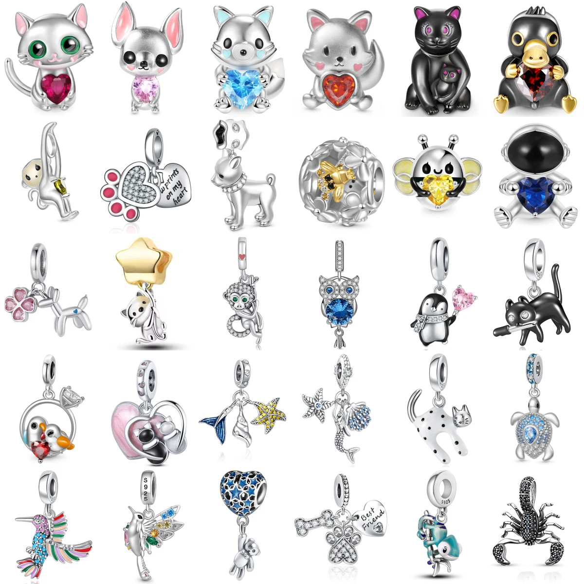 New 925 Silver Cute Pet Monkey Scorpion Cat Penguin Hummingbird Charm bead Fit for OriginalBracelet DIY Women's Jewelry