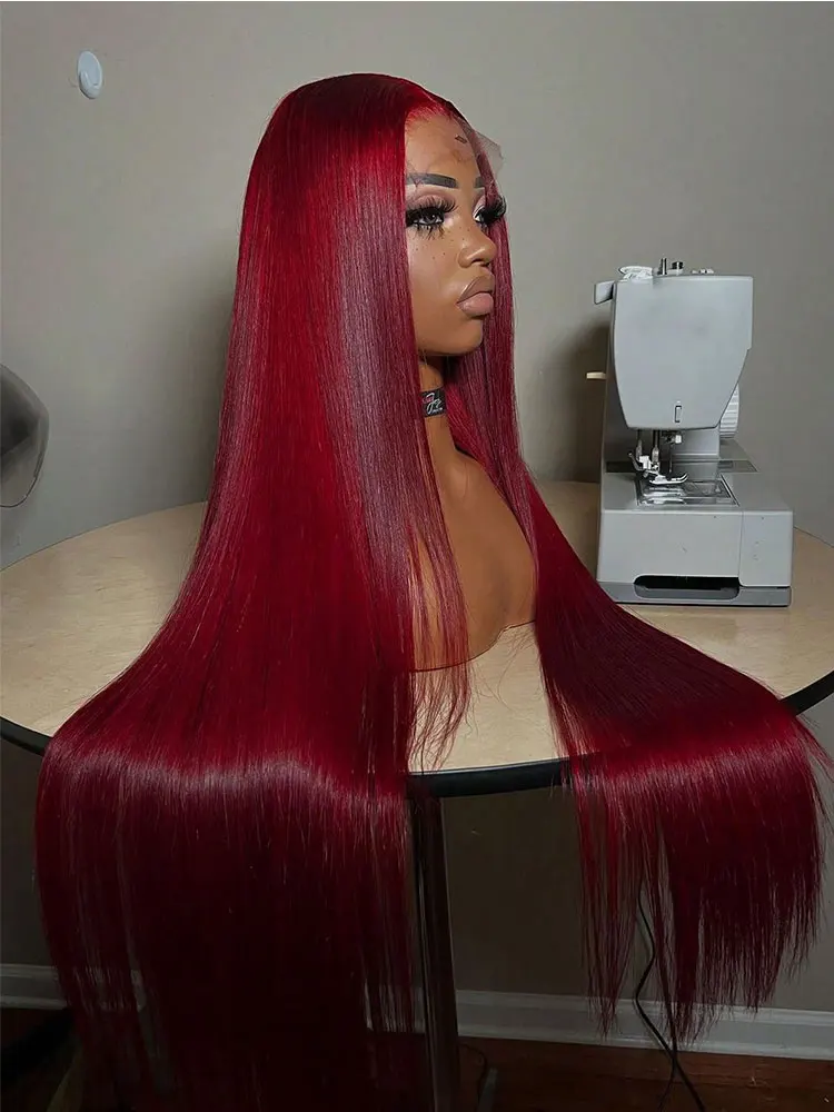 Parrucca frontale in pizzo 13x6 hd Parrucche per capelli umani 99J Parrucche diritte per capelli umani Borgogna 13x4 hd Parrucche per capelli umani Remy rossi in pizzo per le donne ﻿