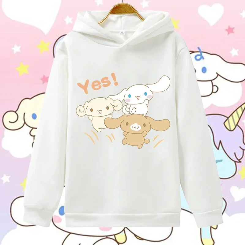 Sanrio Cinnamon Solid Plush Hoodies Cute Print Hooded Sweatshirts Kawaii Long Sleeve Cartoon Hoodie For Women