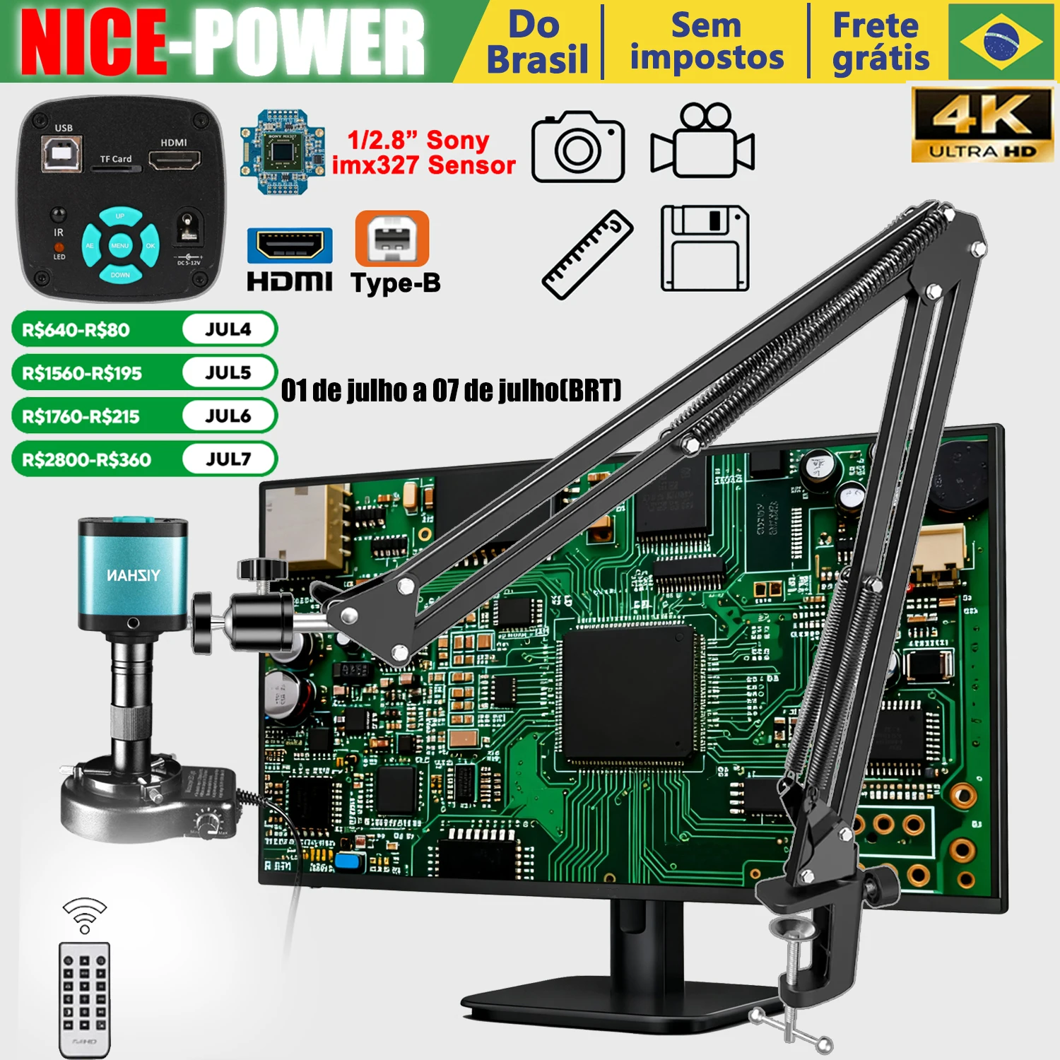Do Brasil, microscópio digital eletrônica Nice-Power 48MP, microscópio de vídeo HD com software, interface USB HDMI, lupa digital electrónica, Microscópio para PCB, SMD, SMT, usinagem de metais, joias, gemas