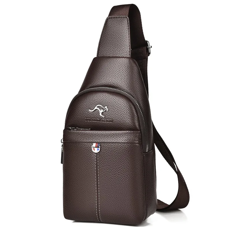 2024New Kangaroo Luxury Brand Chest Pack Men Crossbody Bag Black Brown Leather Chest Bag Casual Travel Sling Bag Messenger Bag