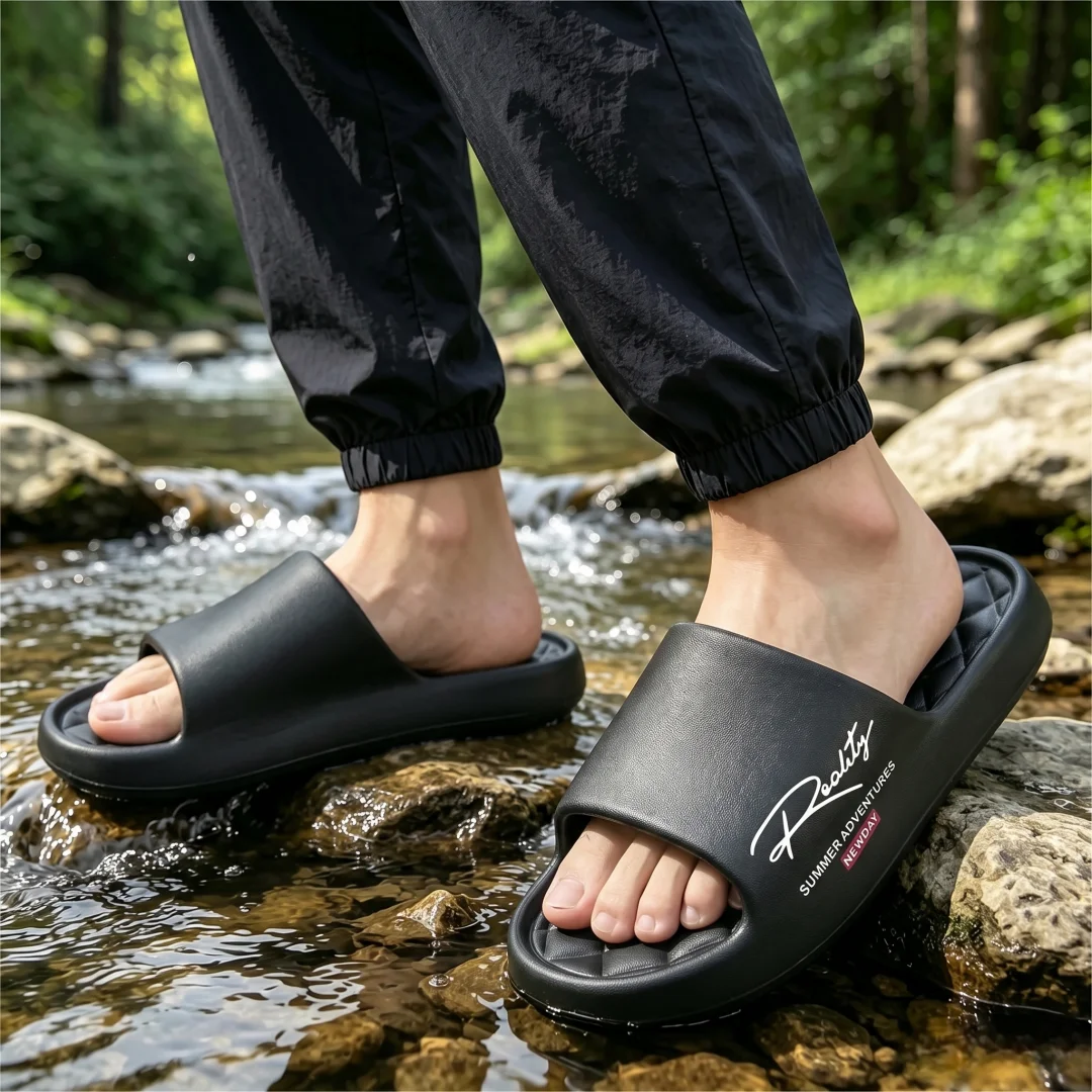 Unisex EVA House Slippers Thick Sole Cloud Slide Sandals Summer Anti-slip Soft Comfort Letter Print Casual Bathroom Beach Shoes