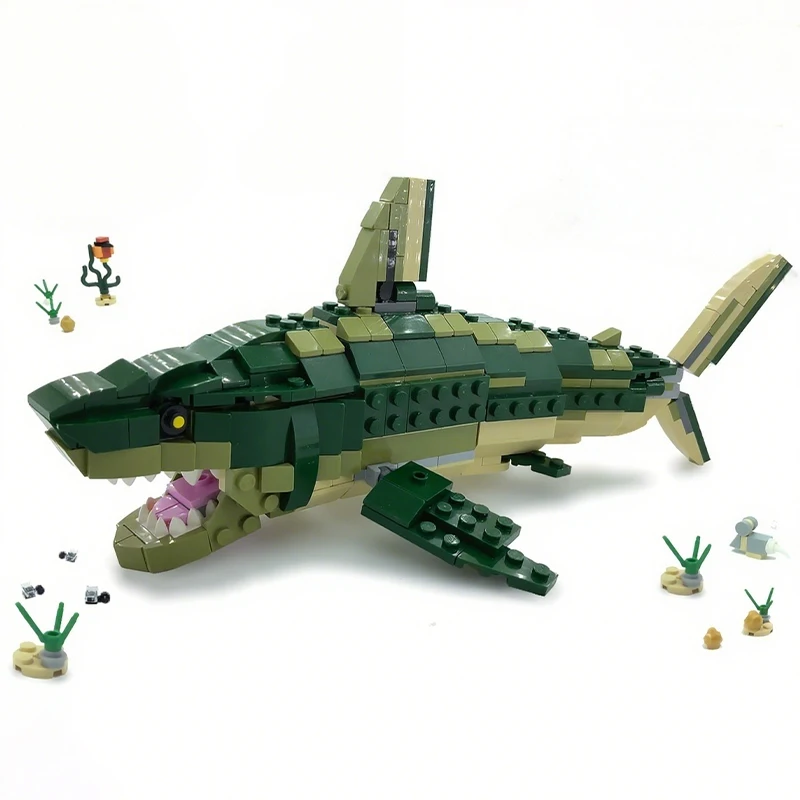 414ピース-moc-クリエイティブモデル-ビッグシャークまたはメガロドン-クリエイター-ビルディングブロック-ディスプレイ-diy-組み立てブロック-ギフト-デコレーション-デコセット