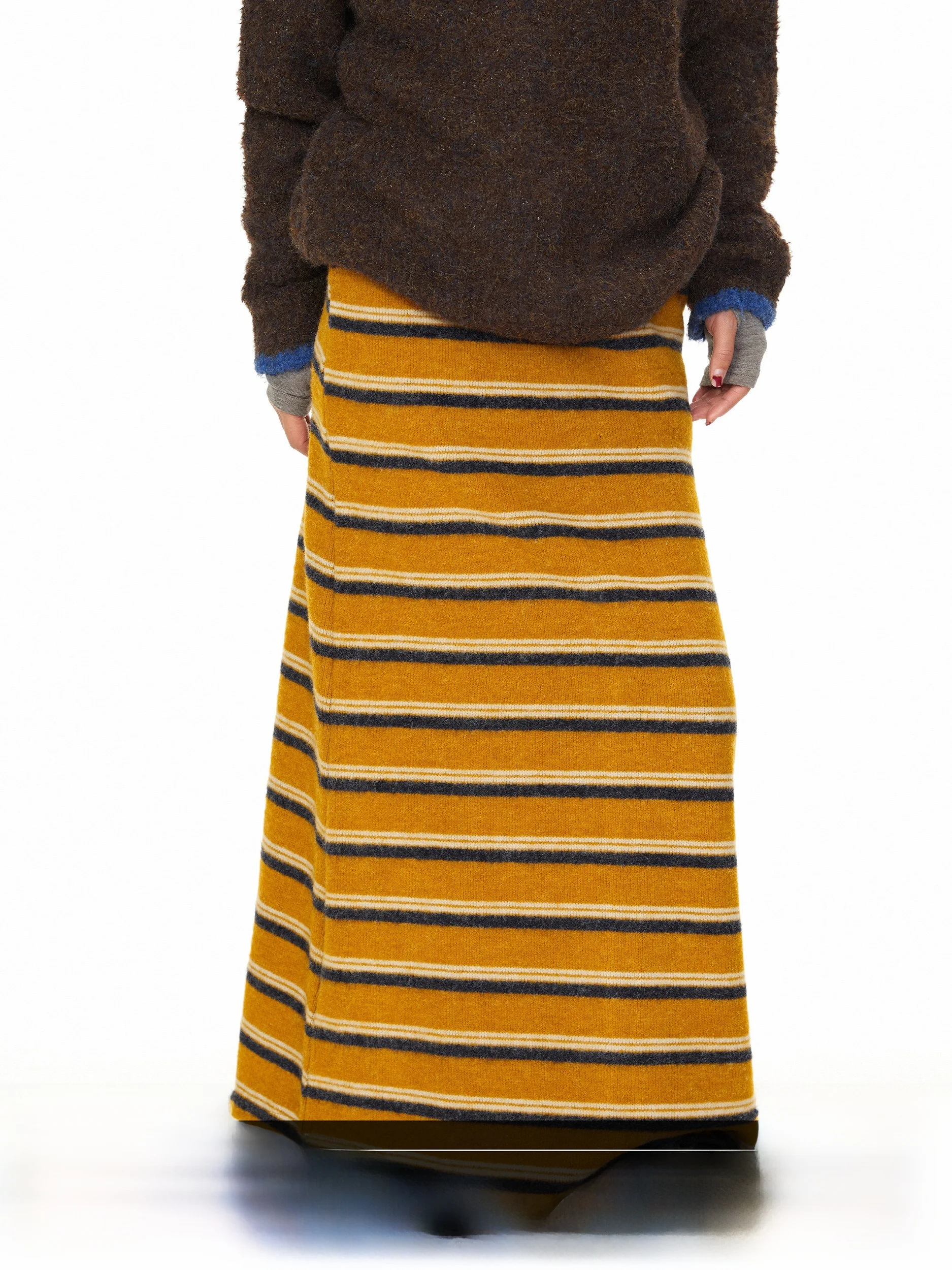 Blackbb Color Block Striped Knitted A-Line Midi Skirt Women's Winter American Retro Loose Drapey Slimming Skirt