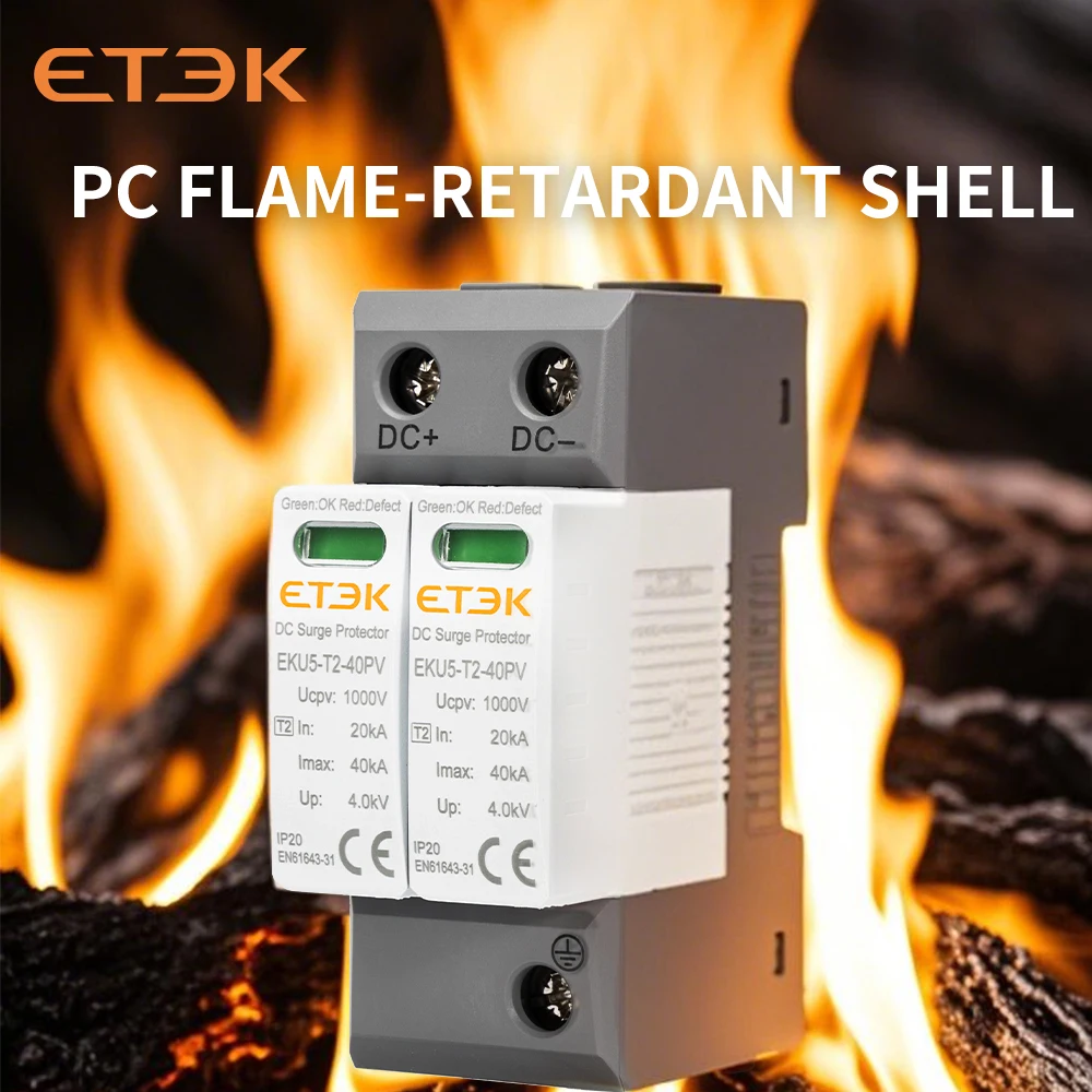 ETEK SPD DC Indoor Surge Protection Device Type PV In 8/20us:20KA I.max:40KA 2P 600V 1000V 1500VDC.