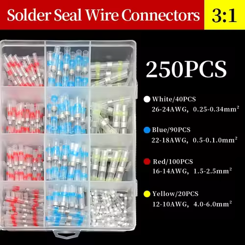 10 ~ 500pcs Solder Seal  Wire Connectors Kit Heat Shrink Butt Crimp Terminals Waterproof Electrical Cable Splice Connector - Image 18