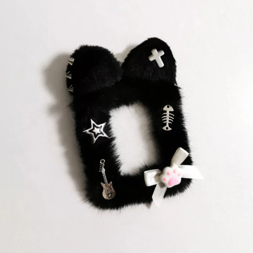 Fluffy Punk Bunny Ear Card Holder Handmade Photo Sleeve 3 Inch Card Display Sleeve Collectible Photocard Case Itabag Decoration Photocard Protector Fan Collectibles Card Cover Trading Card Sleeve