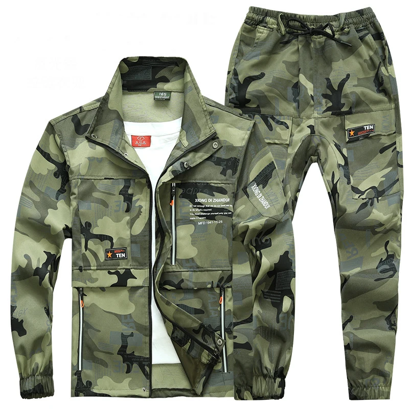 

Spring Autumn Men's Camo Workwear Sets Reflective Cargo Jacket + Pants Outdoor Mens Army Tactical Military Breathable Suits