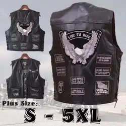 Motorcycle Style Harley Motorcycle Riding Vest Men's Leather Vest Shoulder PU Leather Dark Series Embroidered Badge Design