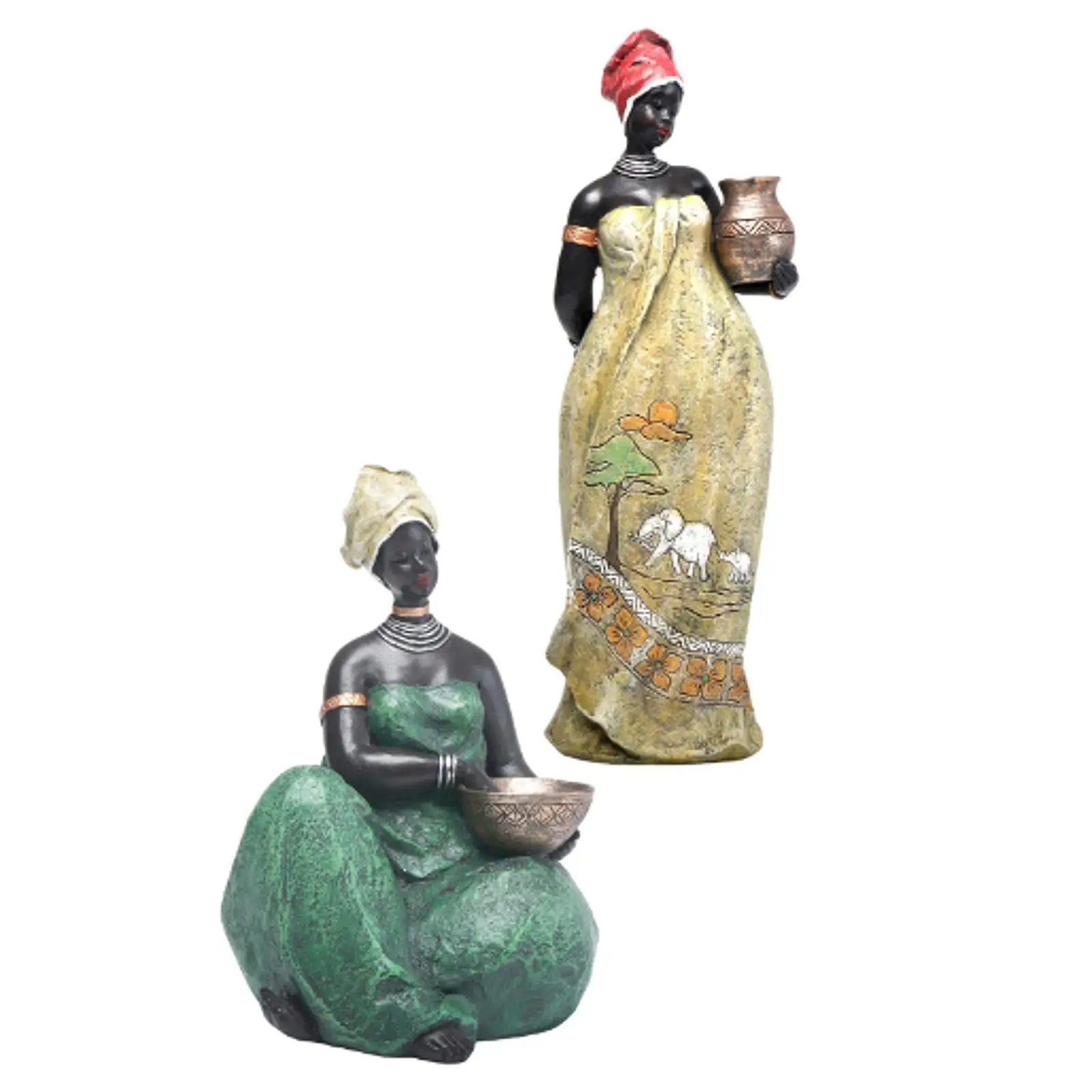 Vintage African Women Sculpture Resin Tribal Lady Figurine Table Centerpiece for Home Living Room Shelf Decoration Housewarming