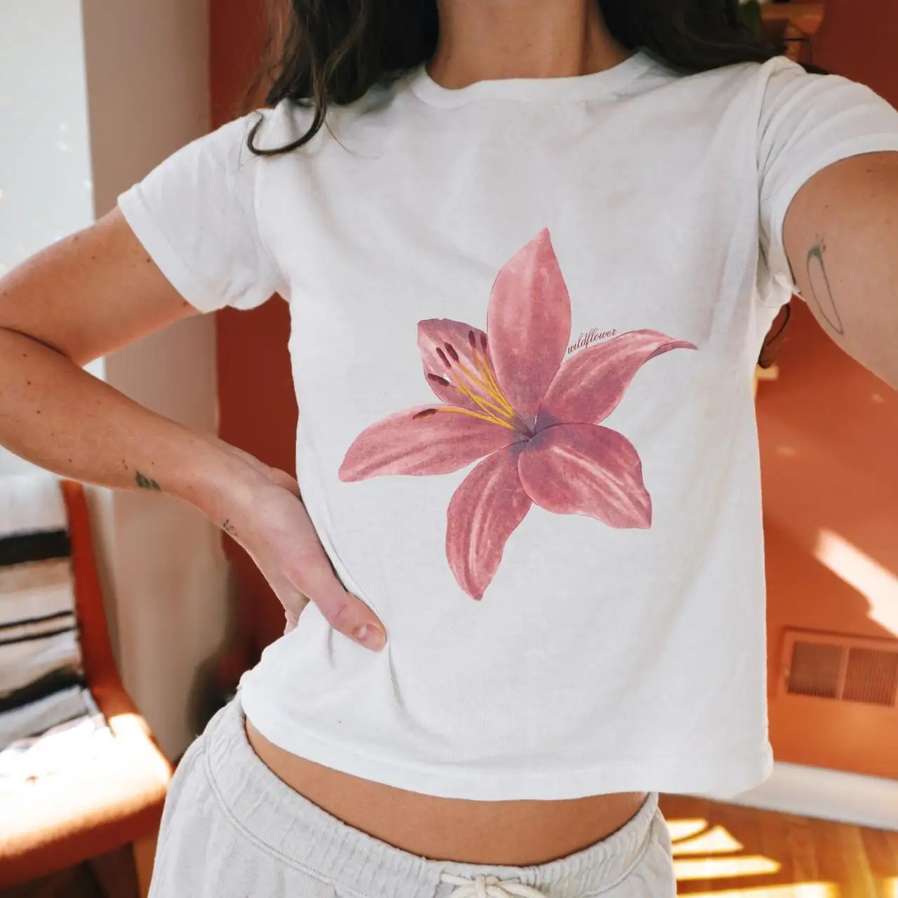 Women Crop T-shirts flower Print Casual Short Sleeve 3d T Shirts Fashion Streetwear Crew Neck Pullover Oversized Female Clothing