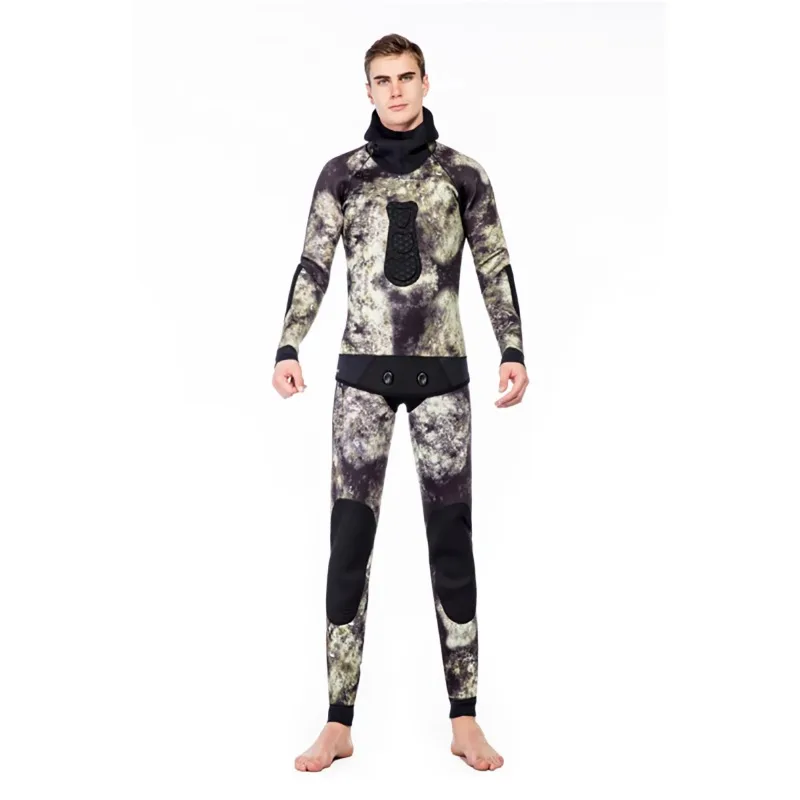 Customizable Whitewater Camo Spearfishing Wetsuit, 3.5mm Thick Neoprene Two Piece Diving Suit
