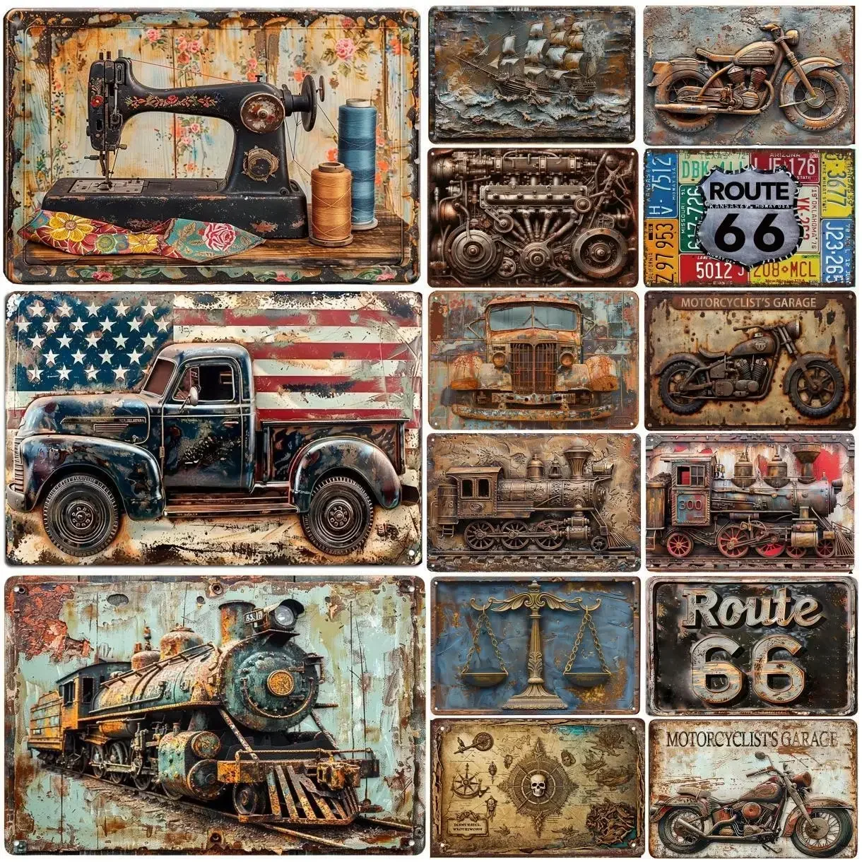 

Vintage 3D Old Car Train Posters Metal Tin Sign Plaque Decorative Plates for Garage Club Man Cave Bar Home Hotel Cafe Wall Decor