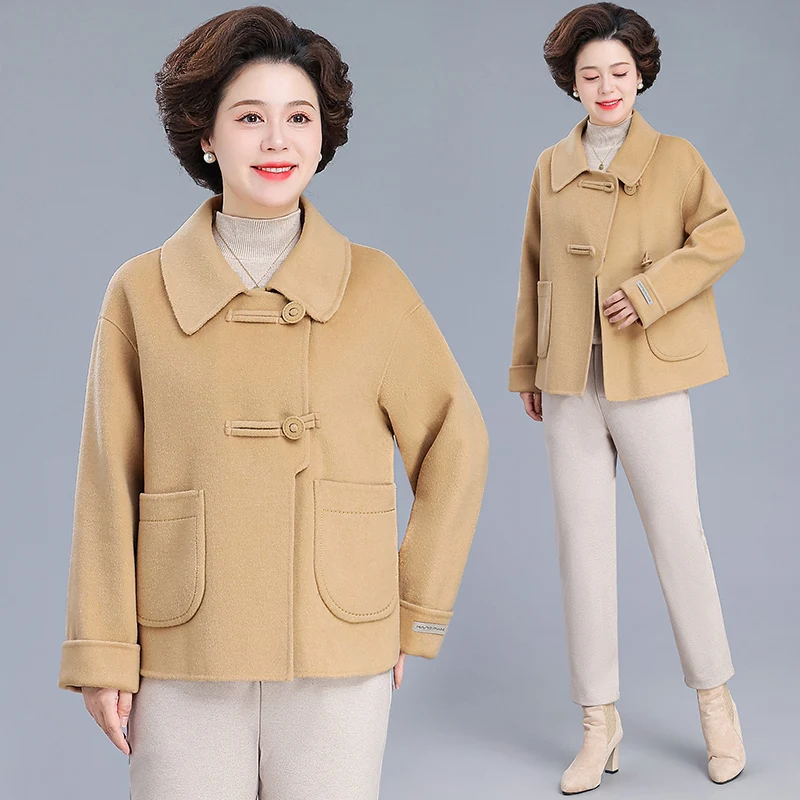 

Двустороннее шерстяное пальто Ele для женщин среднего возраста: модный осенний кардиган в корейском стиле, свободный крой