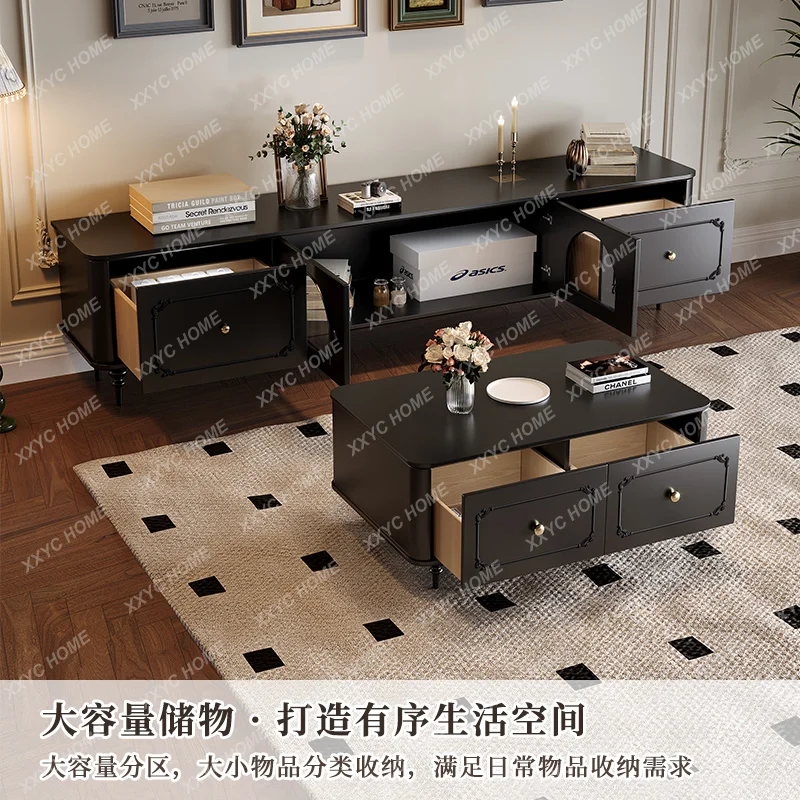HH retro solid wood TV cabinet simple modern small apartment living room coffee table combination black paint TV cabine