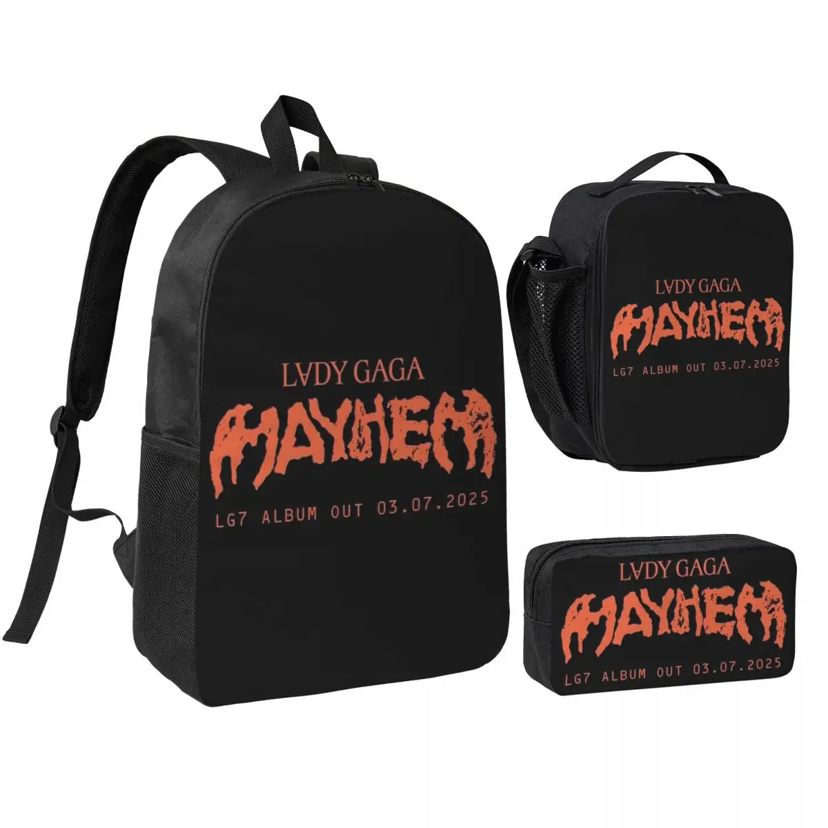 

Lady Gaga Mayhem Album Backpack Student BookBag School Bag Shoulder Bags 3ps Insulated Lunch Bag Pencil Case