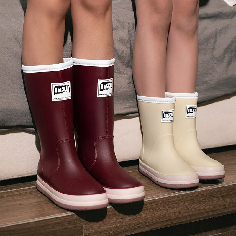 

Couple Rain Boots High-top Men Water Shoes New Long-top Plus Velvet Boots Four-season Anti-slip Water Boots Women's Rubber Shoes