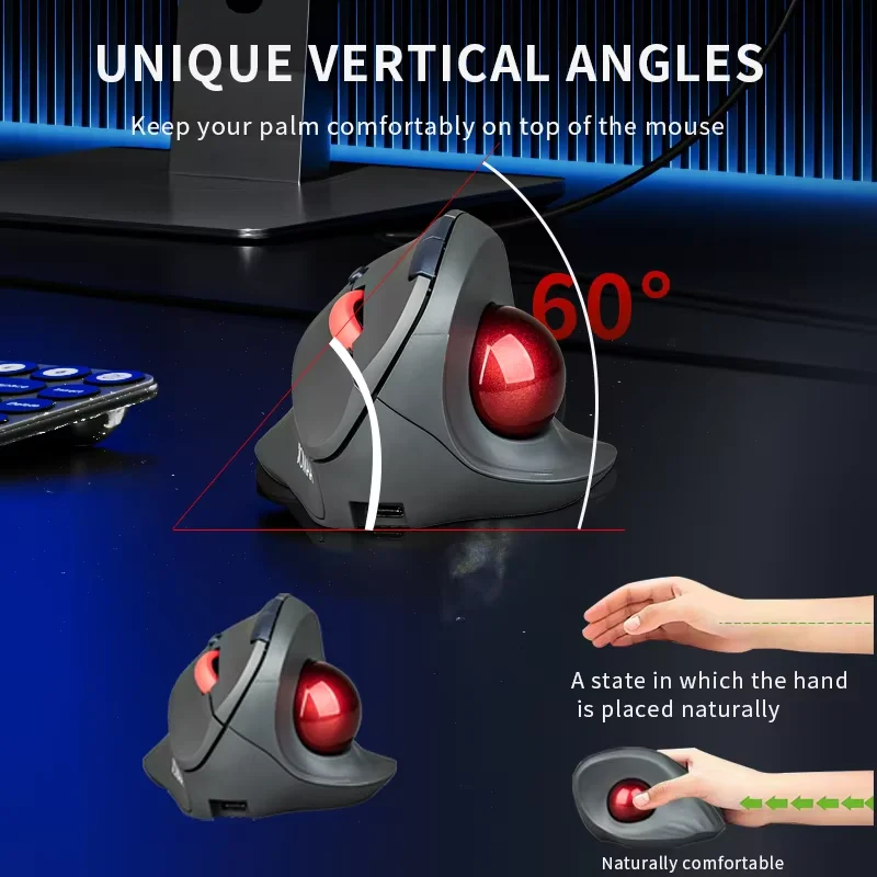 Image of JOMAA Kabellose Vertikale Trackball-Maus Bluetooth für Computer Laptop PC Einstellbare DPI Gaming-Maus