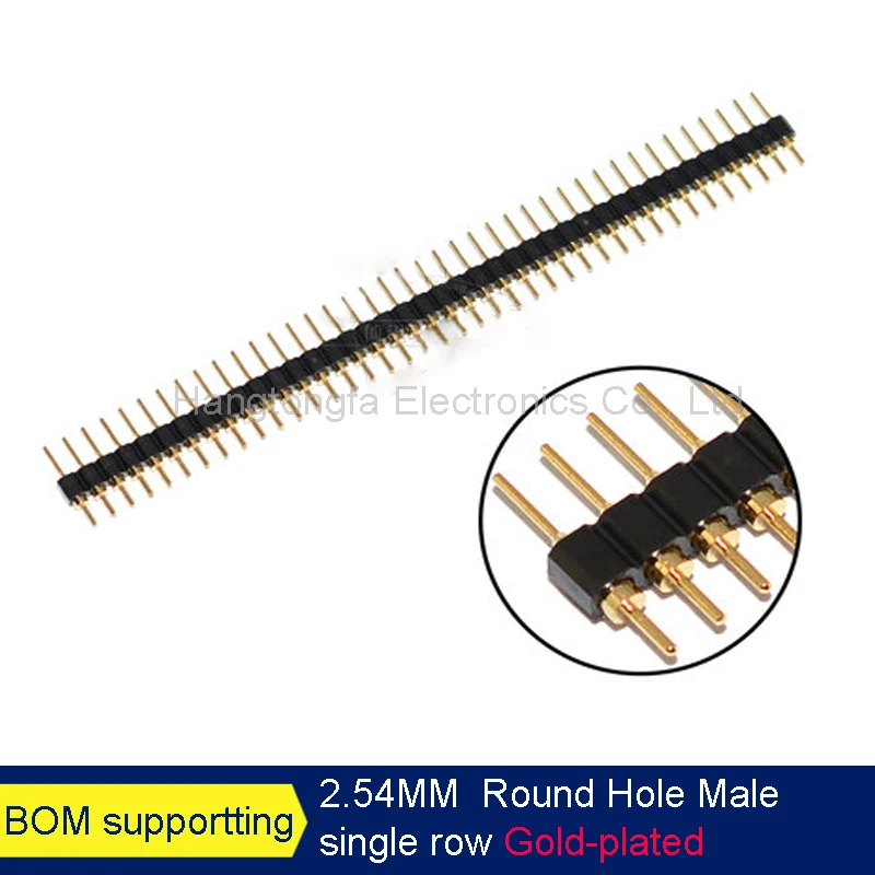 Tête de broche à trou rond plaqué or, mâle, femelle, 1x40 broches, 2x40 simple, double nucléo2.54 mm, 2.00mm, 1.27mm, 5 pièces, lot