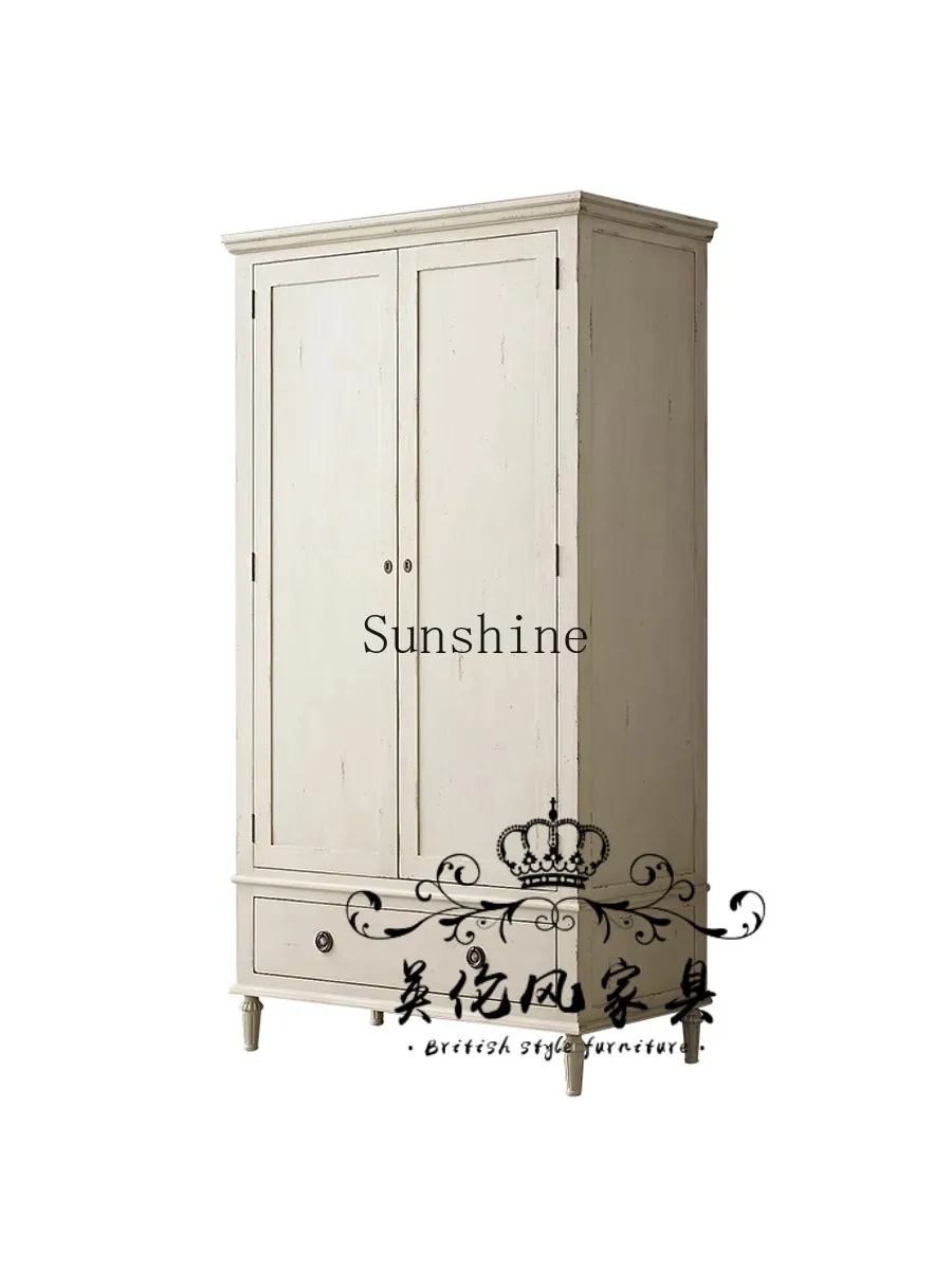American retro oak double door wardrobe storage bedroom furniture simple and modern
