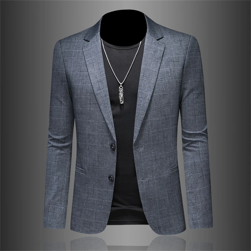 

Модный мужской деловой повседневный пиджак приталенного кроя в корейском стиле из полиэстера, вискозы и терилена, всесезонный.