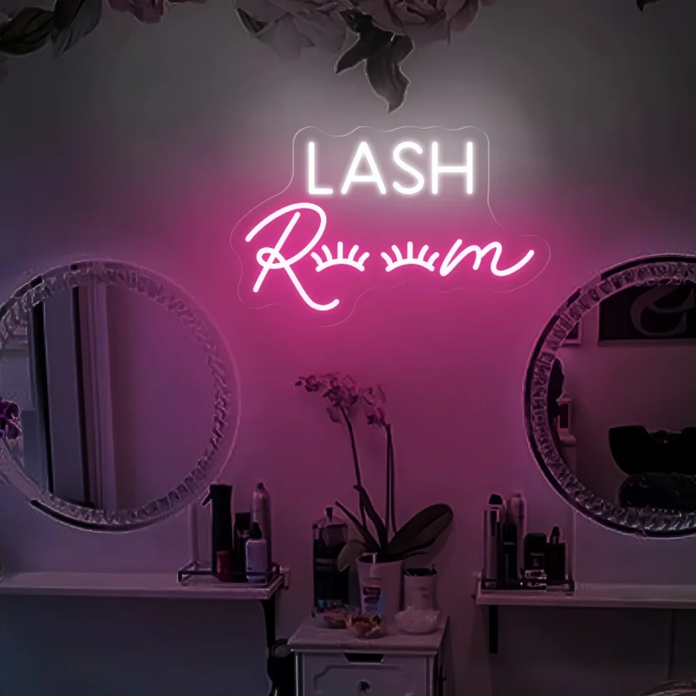 Lash Room Neon Sign Eyelashe Light Pink Glow LED Sign USB Powered Neon Light for Girls Make up Beauty Room Decor Home Wall Decor