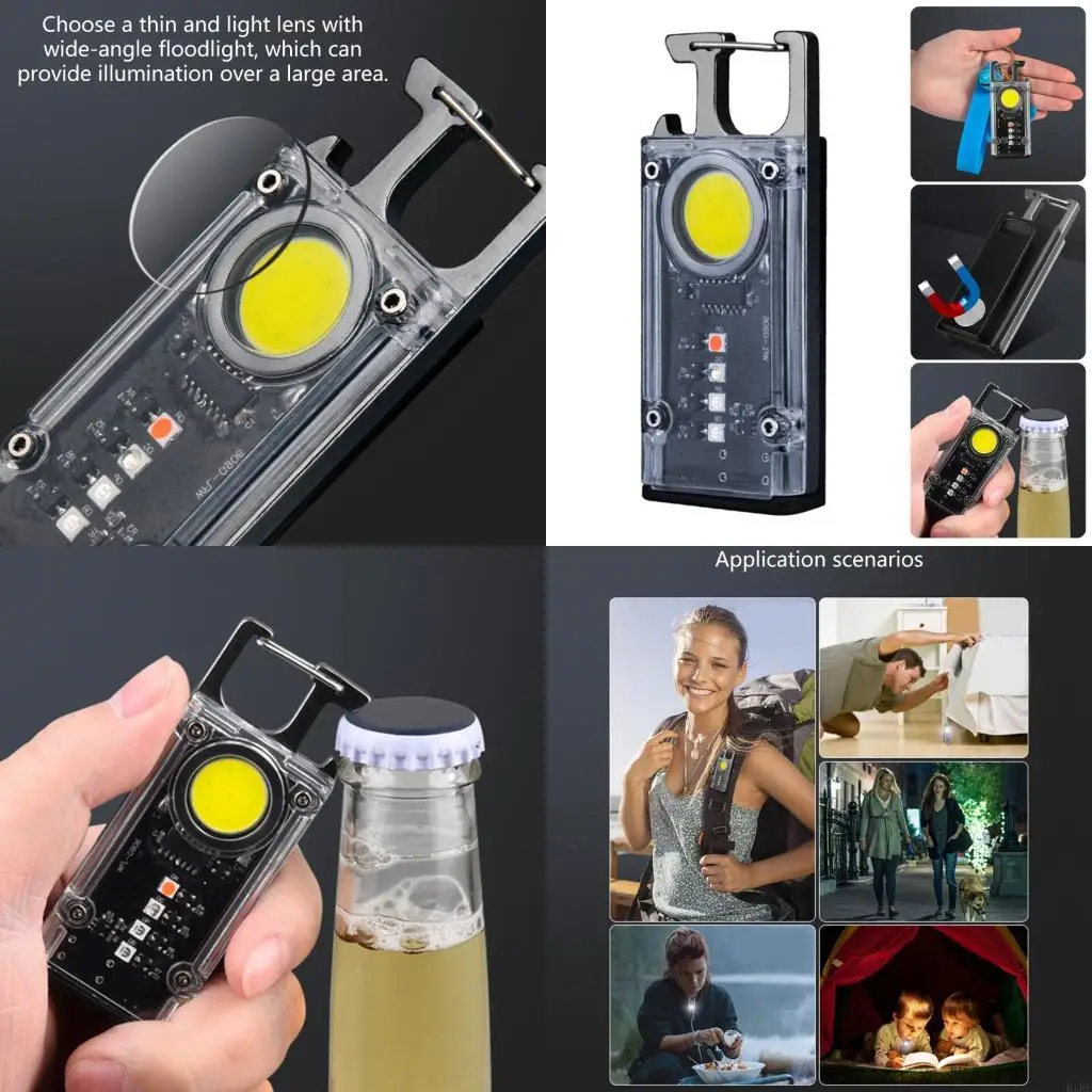 

LED Flashlight Keychain Light with Opener and Base for Camping Fishing KXRE