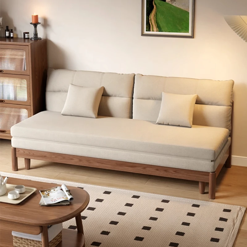 XL Sofa Bed Folding Bed Solid Wood Double 1.5m Balcony Retractable Nap Bed