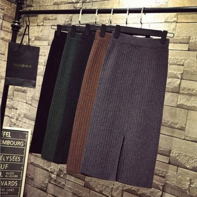 Women's Fashion Summer Skirts Long Open Fork Knit Tall Waist Thick Wool Cheap Sale Casual Vestidos Dropshipping LYY3288