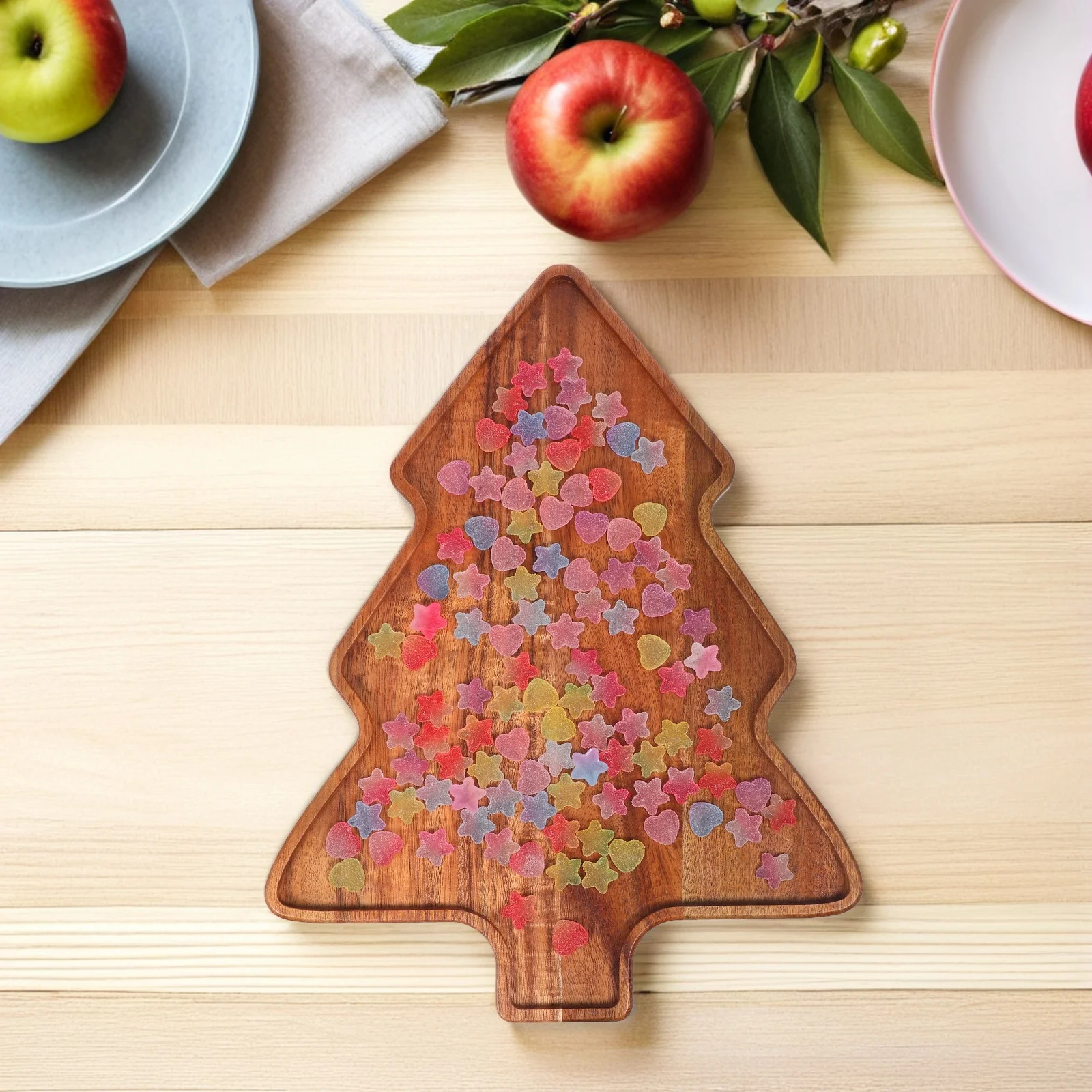 

Christmas Tree Serving Tray Acacia Wood Smooth Surface Holiday Party Platter for Bread Fruits Desserts Christmas Table Tray
