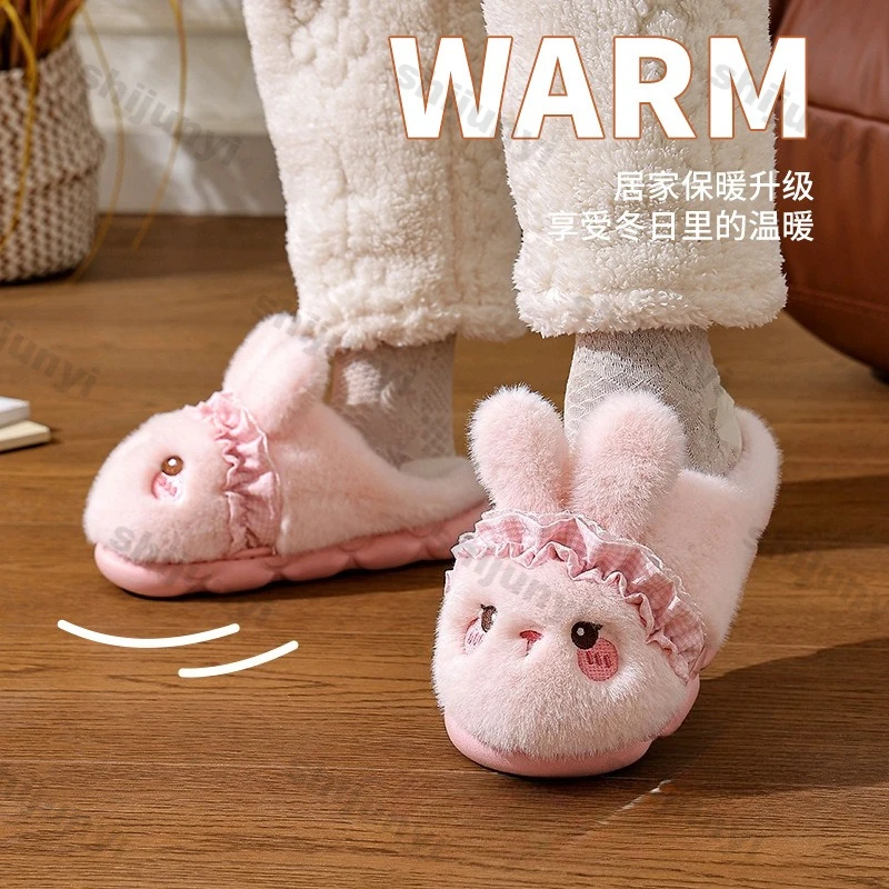 

Cute Rabbit Children's Slippers Winter 2025 New Fashion Indoor Home Shoes for Women Warm Fur Plush Cotton Shoes for Parent-child