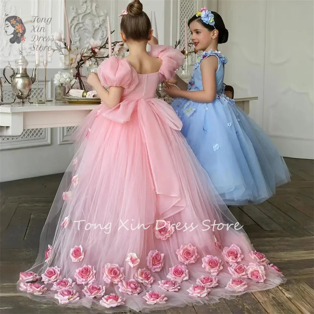 Flower Girl Dresses Pink Girl Dress with Flowers Baby Kids Princess Birthday Wedding Party Holiday Gown