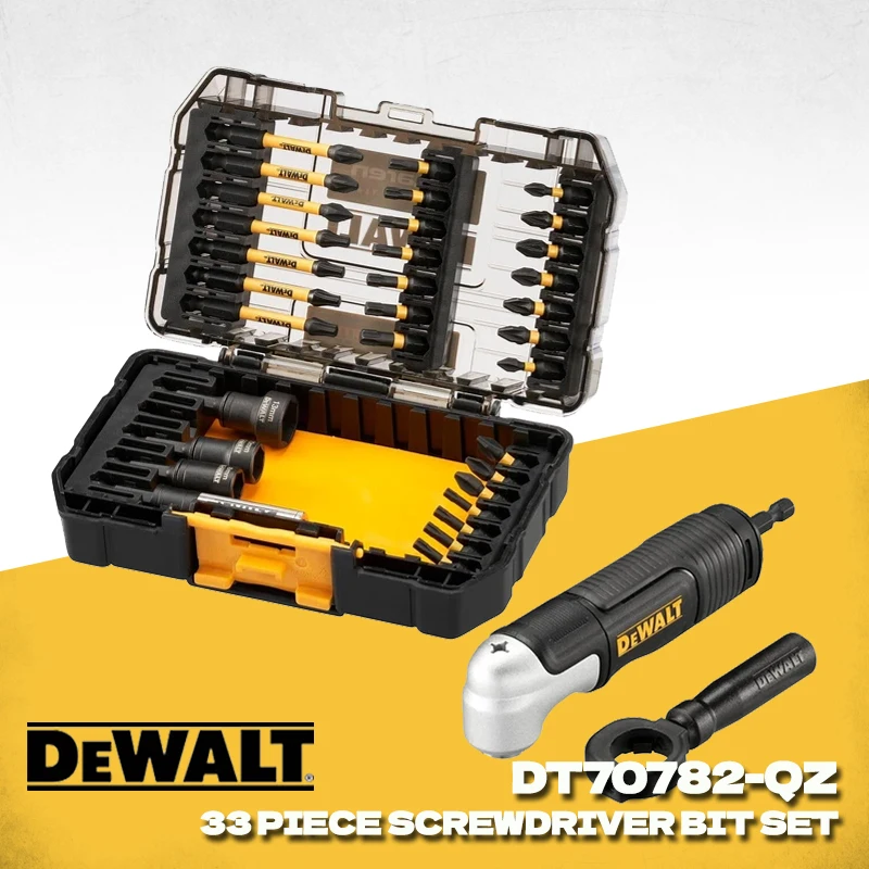 DEWALT DT70782-QZ 33Pcs FLEXTORQ Impact Ready Bit Set with Right Angle Attachment for Tight Spaces ToughCase+ Storage