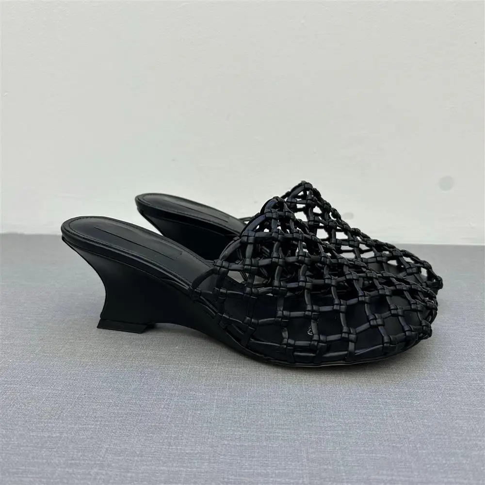 Pointed Toe Mesh leather Women Slippers Luxury High Heels Shoes Heeled Sandals Elegant Pumps Slides Party Dress Mujer Sandalias
