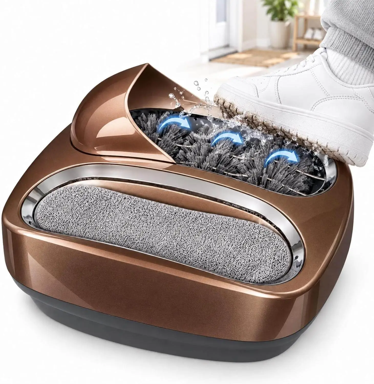 Shoe Sole Cleaner Machine, Electric Shoe Brush with Stainless Steel Rails CopperBrown