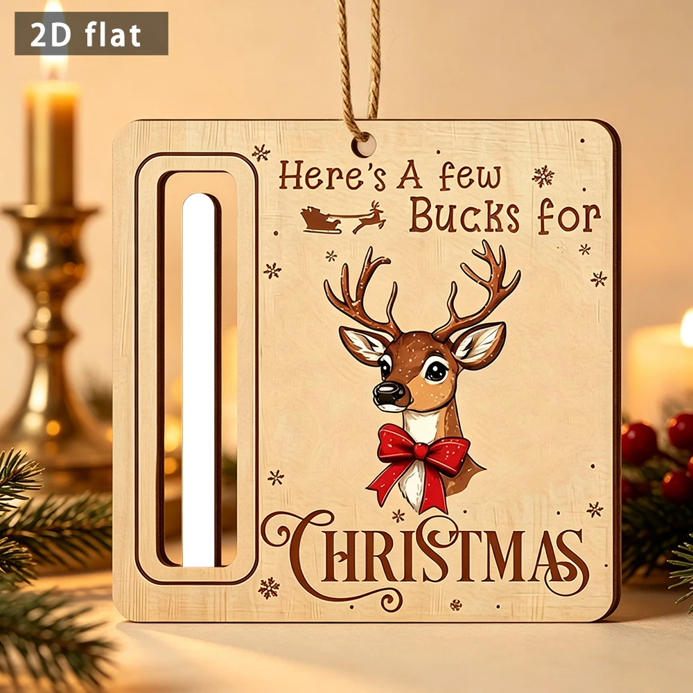Wooden Christmas Money Holder Hanging Sign, Reindeer Cash Gift Plaque, Xmas Money Holder Ornament with Rope