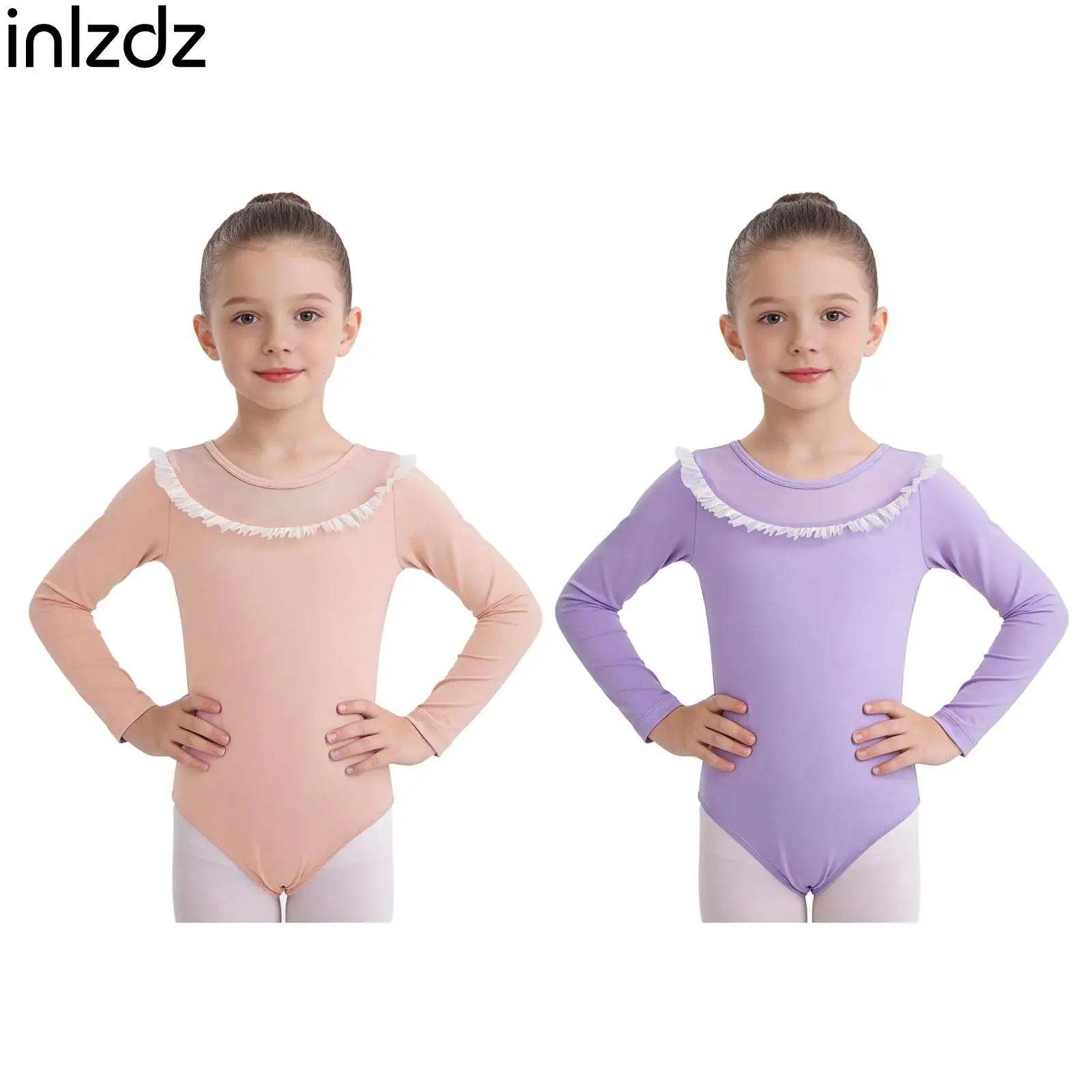 

Детский костюм для катания на коньках, гимнастический танцевальный костюм из тюля с оборками, комбинезон для балета и танцев, трико из прозрачной сетки, боди с длинными рукавами, одежда для танцоров