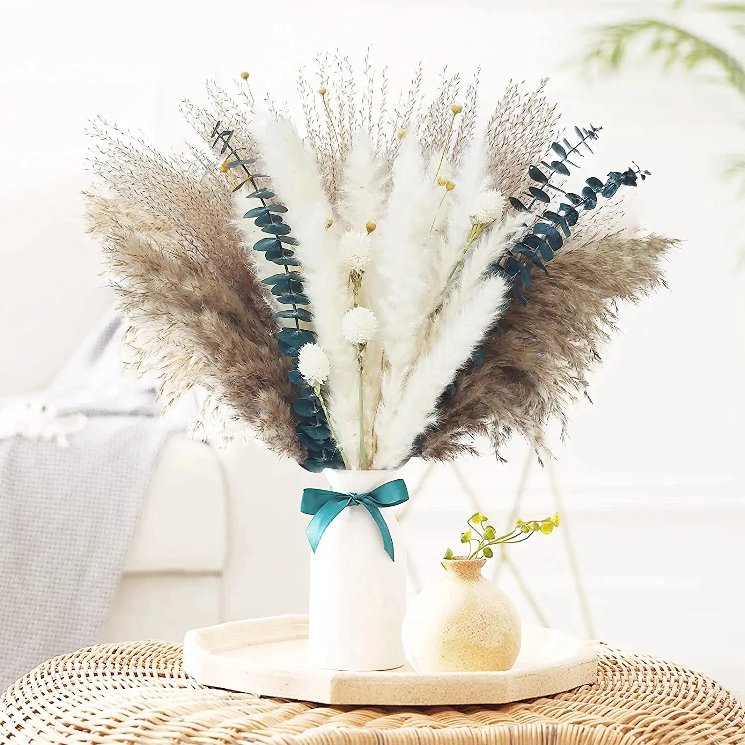 

60Pcs/Set Dried Flowers Eternal Eucalyptus Bunny Tail Pampas Grass Preserved Bouquet DIY Wedding Mother's Party Gift Room Decor