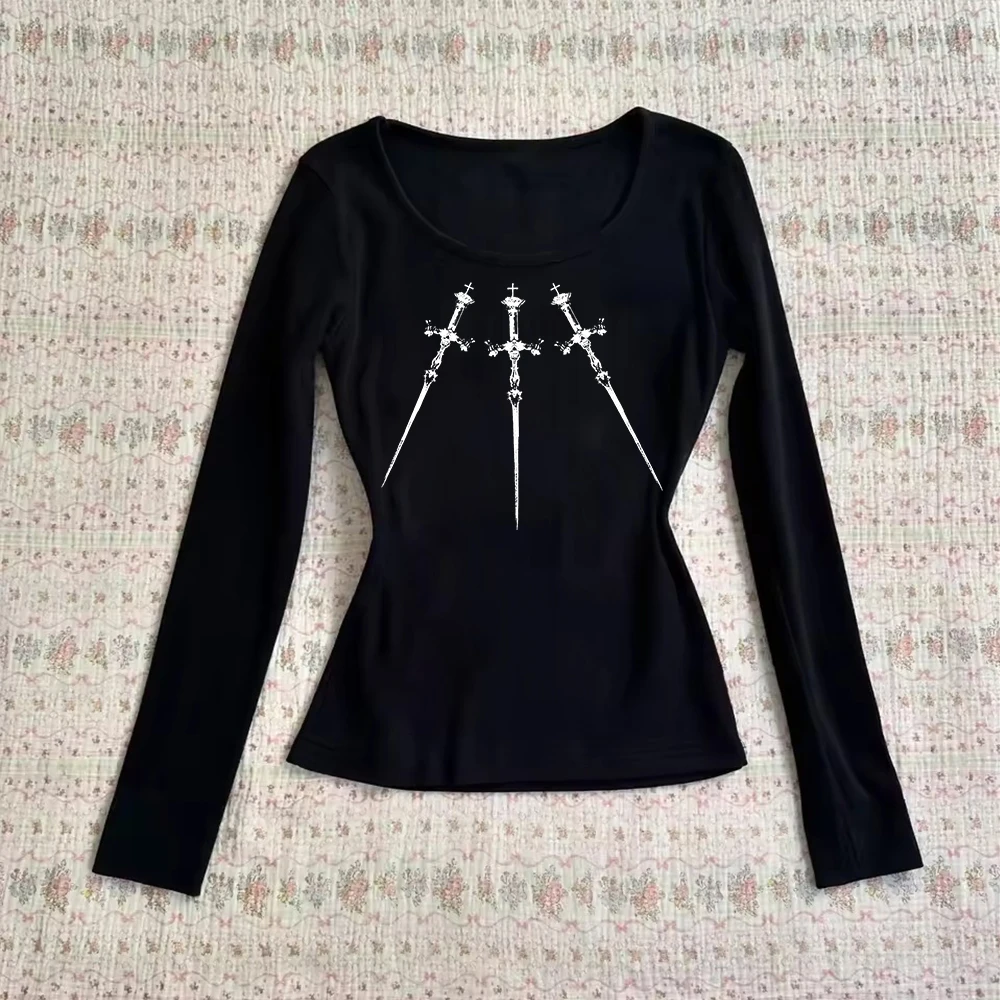 Y2k Women's Vintage Harajuku Gothic Graphics T-Shirts, T-Shirts with and 2000s Harajuku Aesthetics Emo Girl clothing
