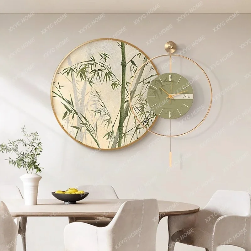Decorative painting dining table background wall hanging painting light luxury high-end clock